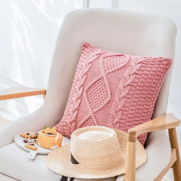 Solid Color Knitted Pillowcase Throw Waist Sofa Bed Car Cushion Cover Christmas