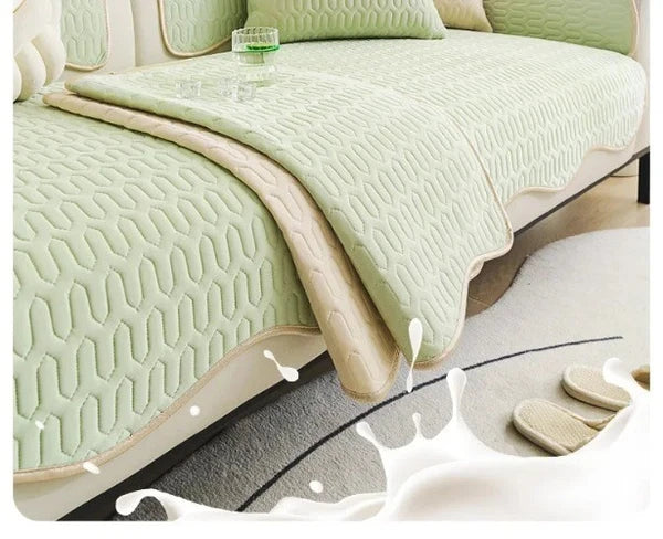 Solid Color Ice Silk Sofa Cushion Covers Universal Seat Pad Non-slip L Shaped