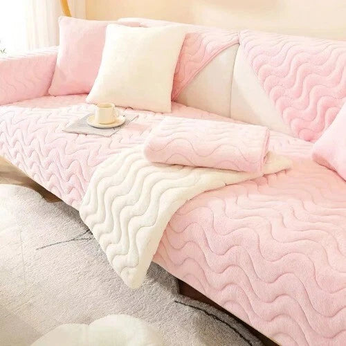 Rabbit Plush Quilted Sofa Towel Winter Warm Thick Plush Couch Cover L-shaped