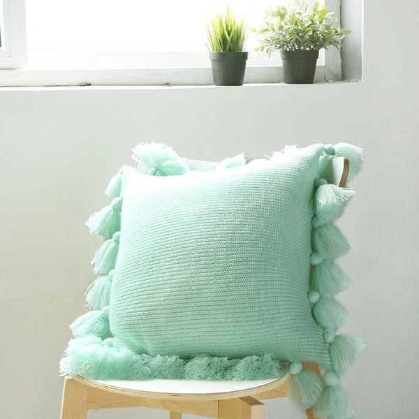Tassel Cushion Cover Knitted Pom Pom Pillowcase Sofa Bed Pillow Cover Home Decor