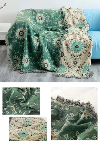 Bohemian  Sofa Throw Blanket - Double Side bed cover & Cushion -
