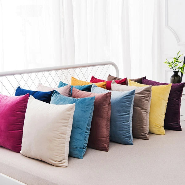 16" Solid Velvet Cushion Cover Candy Color Pillow Case For Sofa Car Home Decor