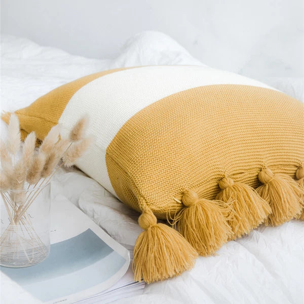 Pom Pom Tassel Cushion Waist Backrest Sofa Bed Pillow Case Office Home Car Decor