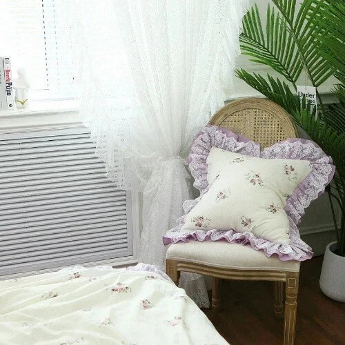 Flower Pattern Square CushionCover for LivingRoom, Flouncing LaceDeco Pillowcase