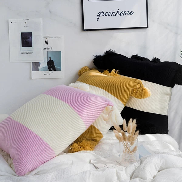 Sofa Knitted Tassel Throw Pillowcase Office Bed Waist Cushion Pillow Cover Decor