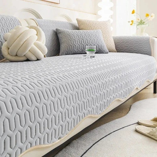 Solid Color Ice Silk Sofa Cushion Covers Universal Seat Pad Non-slip L Shaped