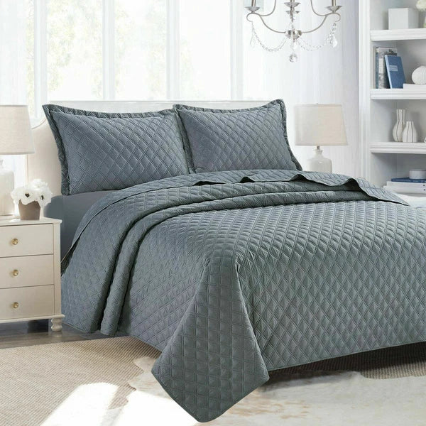Luxury Embossed Quilted Bedspread Sofa Throw & Pillowcase Double King Bed Set*