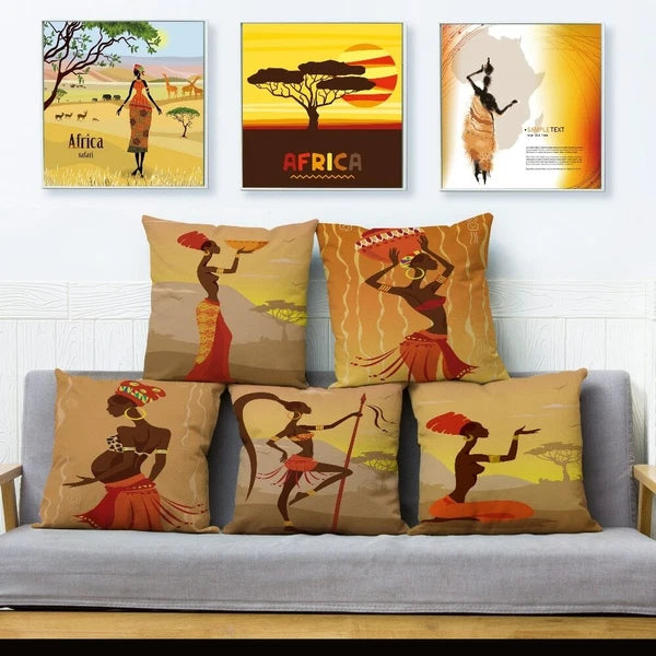 African Girl Style Design Linen Pillow Case Printed Car Cushion Cover Sofa Bed