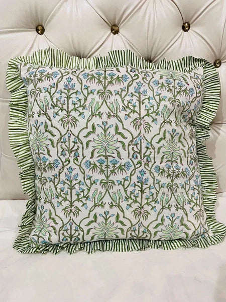 Indian Ruffle Throw Pillow Cover For Couch20x20 Inch Cotton Floral Cushion Cover