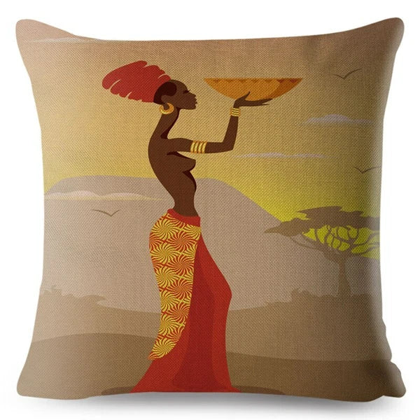 African Girl Style Design Linen Pillow Case Printed Car Cushion Cover Sofa Bed