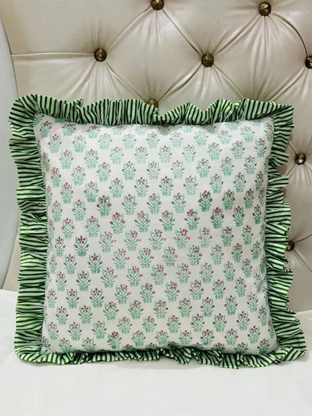 Indian Ruffle Throw Pillow Cover For Couch20x20 Inch Cotton Floral Cushion Cover