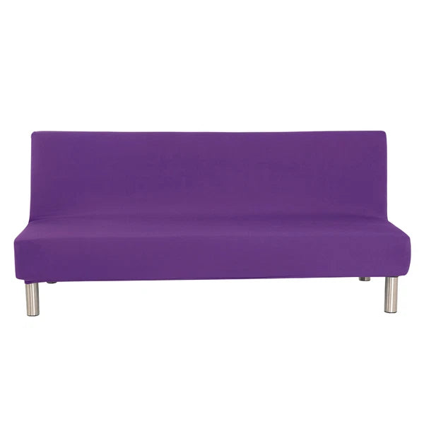 Armless Sofa Bed Cover Stretch Slipcover Solid Protector Spandex Plush Trim