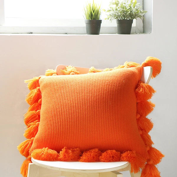 Pom Pom Knitted Cushion Cover Pillowcase Sofa Bed Throw Waist Pillow Home Decor