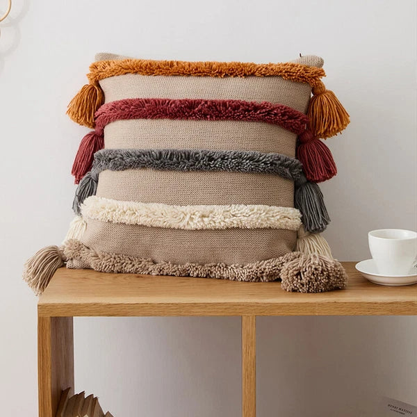 Knitted Pillowcase Throw Waist Cushion Cover Tassel Pillow Case Sofa Bed 45*45cm