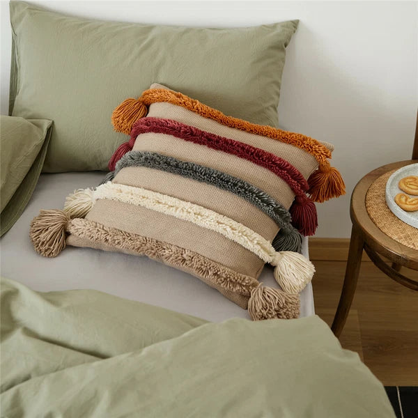 Soft Knitted Throw Cushion Tassels Waist Pillow Case Sofa Bed Pillowcase Cover