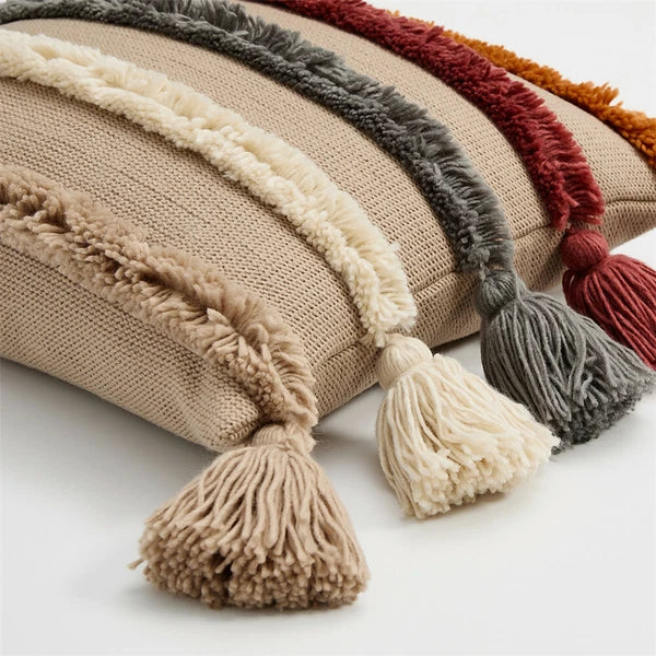 Knitted Pillowcase Throw Waist Cushion Cover Tassel Pillow Case Sofa Bed 45*45cm