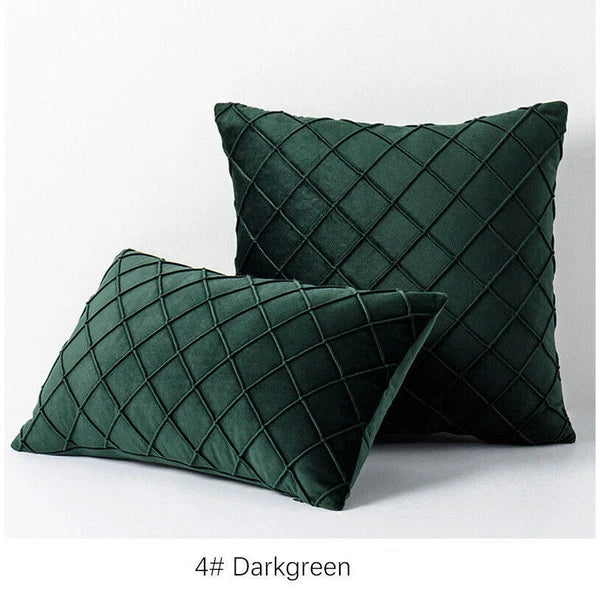 Velvet Check Cushion Cover Soft Pillow Case Sofa Bed Home Decor 18x18in 20x20in