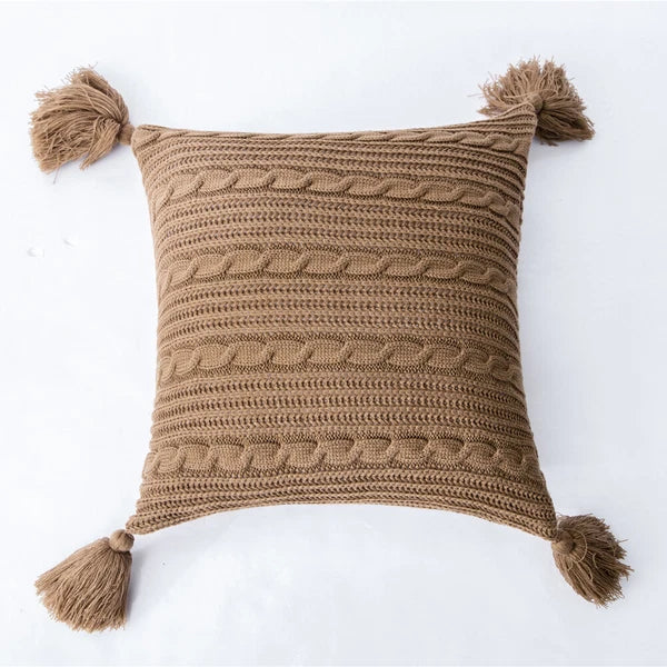 Knitted Pillow Case Tassel Pom Pom Waist Throw Sofa Bed Cushion Cover Pillows