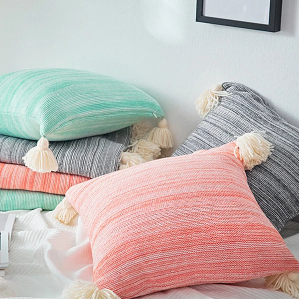Tassel Cushion Cover Knitted Pillow Covers Pillowcase Sofa Throw Bed Home Decor