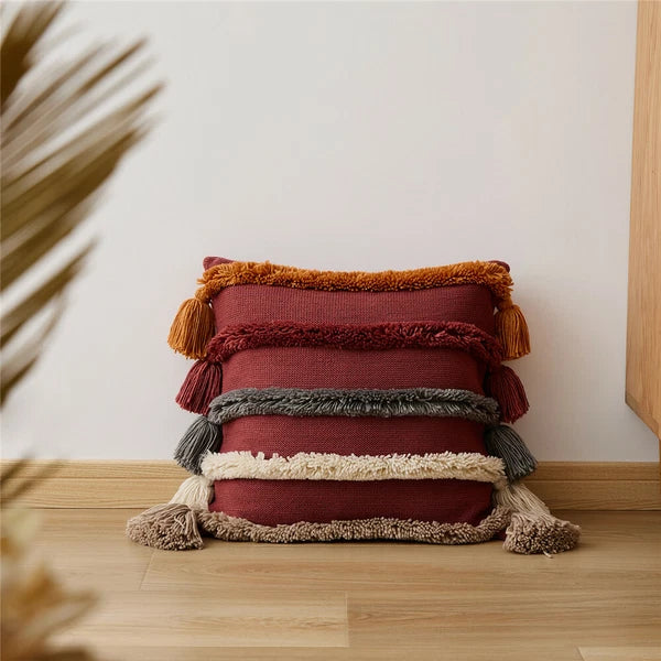 Knitted Pillowcase Throw Waist Cushion Cover Tassel Pillow Case Sofa Bed 45*45cm