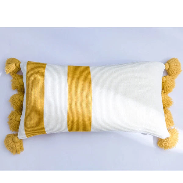 Pom Pom Tassel Cushion Waist Backrest Sofa Bed Pillow Case Office Home Car Decor