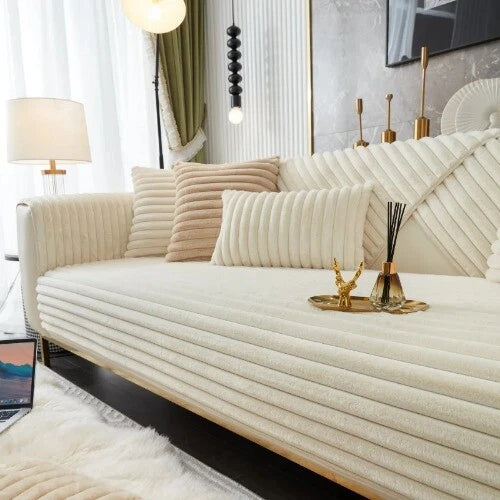 Rabbit Plush Quilted Sofa Towel Winter Warm Thick Plush Couch Cover L-shaped