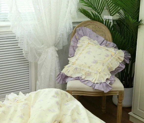 Flower Pattern Square CushionCover for LivingRoom, Flouncing LaceDeco Pillowcase