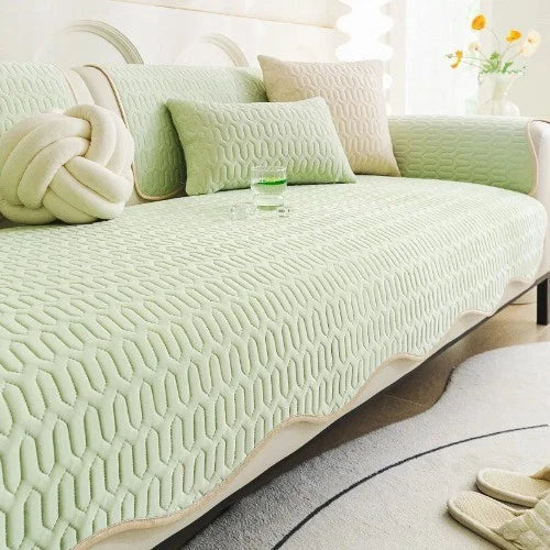 Solid Color Ice Silk Sofa Cushion Covers Universal Seat Pad Non-slip L Shaped