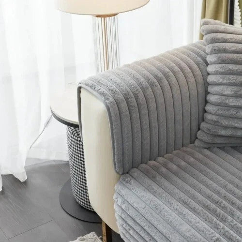 Rabbit Plush Quilted Sofa Towel Winter Warm Thick Plush Couch Cover L-shaped