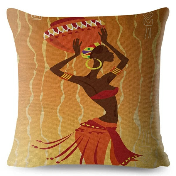 African Girl Style Design Linen Pillow Case Printed Car Cushion Cover Sofa Bed