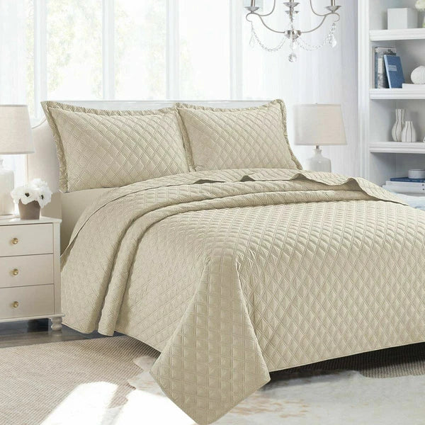 Luxury Embossed Quilted Bedspread Sofa Throw & Pillowcase Double King Bed Set*