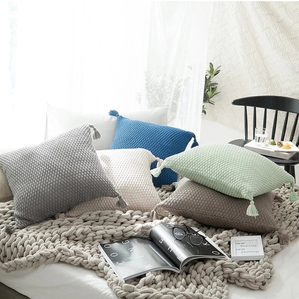 Tassel Cushion Cover Knitted Pillow Covers Pillowcase Sofa Throw Bed Home Decor
