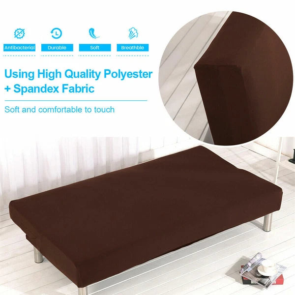 Armless Sofa Bed Cover Stretch Slipcover Solid Protector Spandex Plush Trim