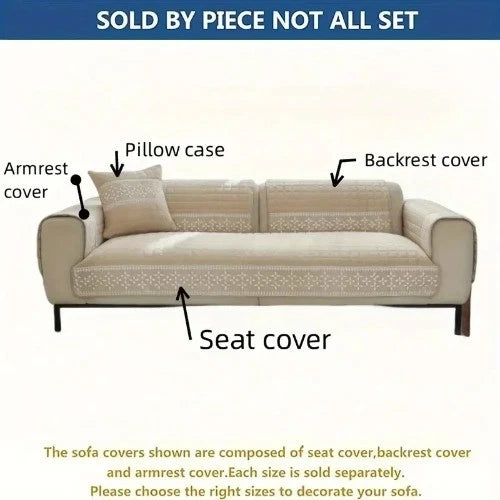 Solid Color Ice Silk Sofa Cushion Covers Universal Seat Pad Non-slip L Shaped