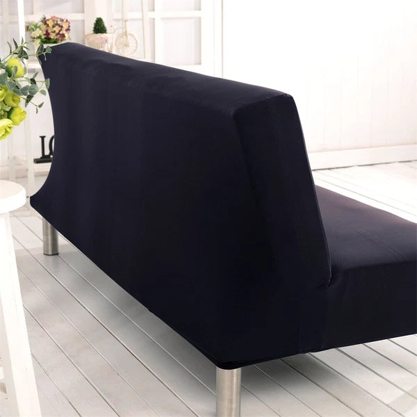 Armless Sofa Bed Cover Stretch Slipcover Solid Protector Spandex Plush Trim