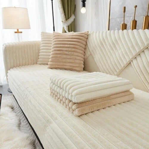 Rabbit Plush Quilted Sofa Towel Winter Warm Thick Plush Couch Cover L-shaped