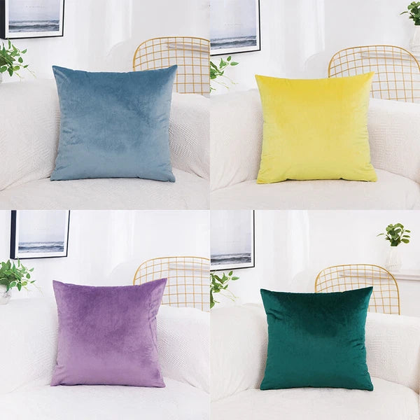 16" Solid Velvet Cushion Cover Candy Color Pillow Case For Sofa Car Home Decor