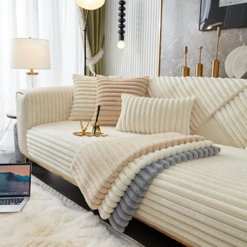 Rabbit Plush Quilted Sofa Towel Winter Warm Thick Plush Couch Cover L-shaped