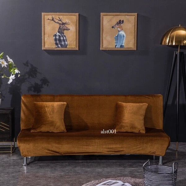 Velvet Thick Futon Cover Armless Sofa Bed Cover Stretch Folding Couch Slipcover