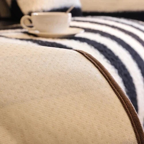 1PC Plush Sofa Mat Cover Lamb Wool Sofa Cushion White Stripes Couch Slipcover
