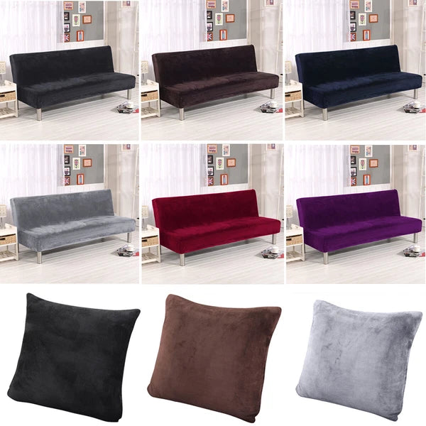 Armless Sofa Bed Cover Futon Full Size Thicker Plush Sofa Slipcover New