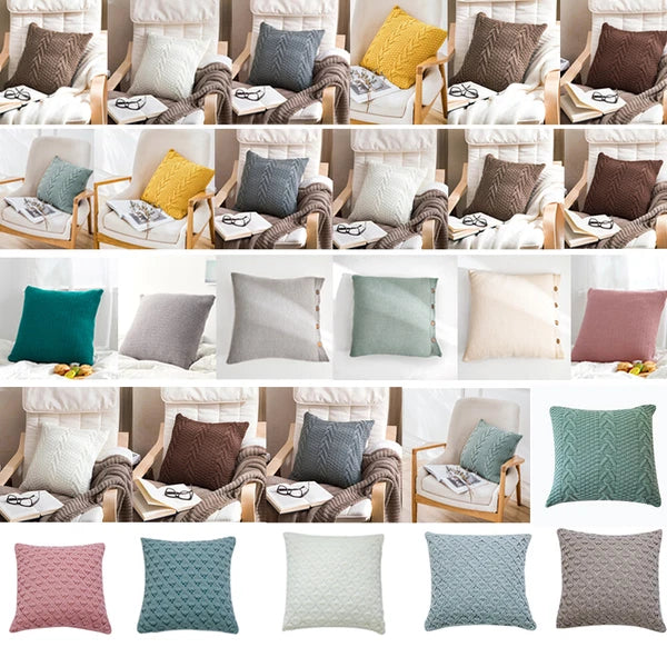 18'' Knitted Pillowcase Buttons Sofa Bed Throw Waist Cushion Covers Home Decor