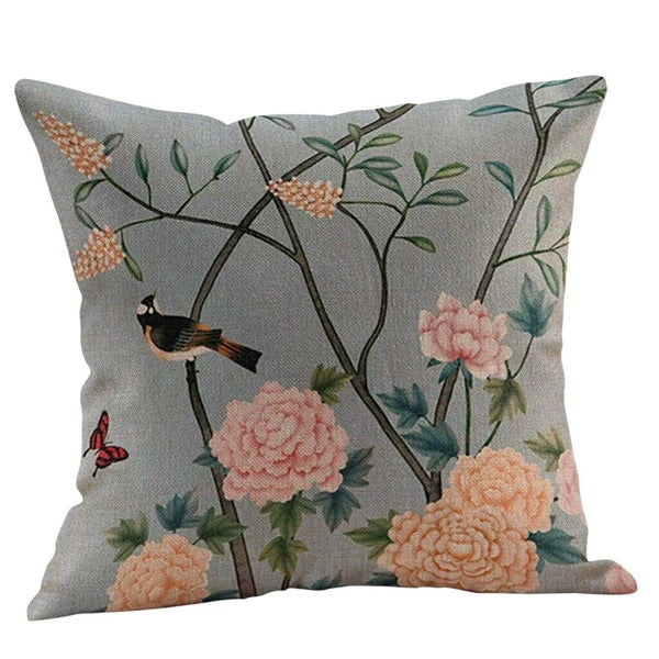 Flower Cushion Cover Cotton Linen Vintage Printing Throw Pillow Case Sofa Bed