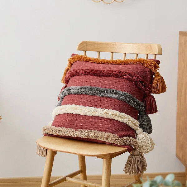 Knitted Pillowcase Throw Waist Cushion Cover Tassel Pillow Case Sofa Bed 45*45cm