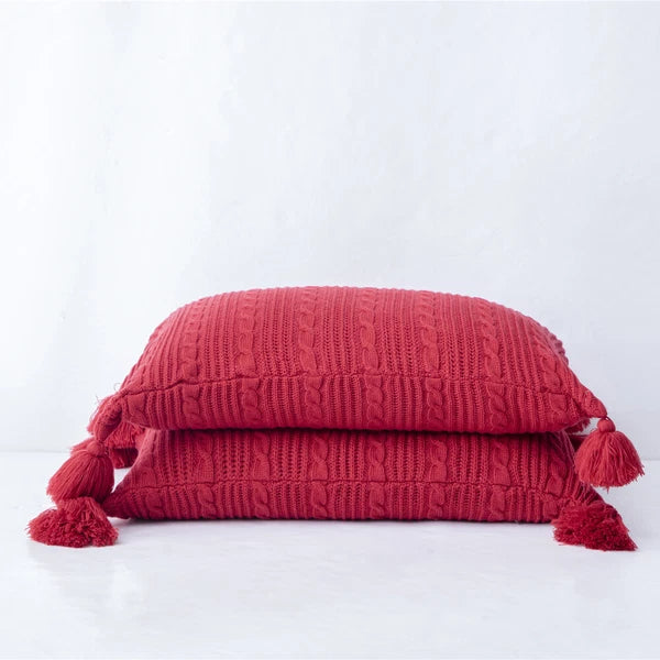 Knitted Pillow Case Tassel Pom Pom Waist Throw Sofa Bed Cushion Cover Pillows