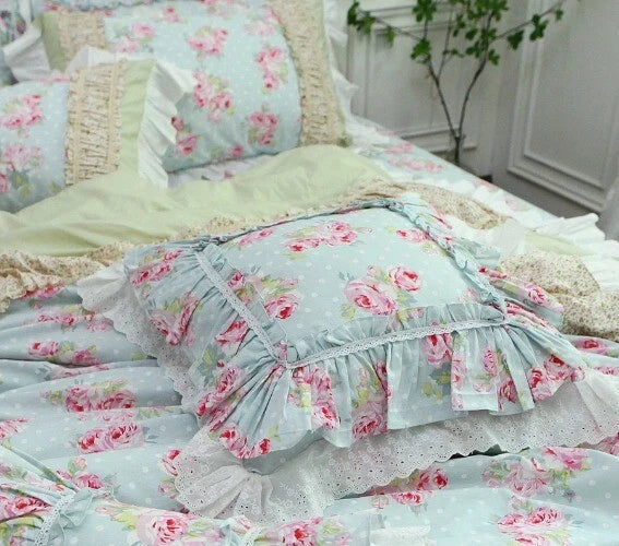 Flower Pattern Square CushionCover for LivingRoom, Flouncing LaceDeco Pillowcase