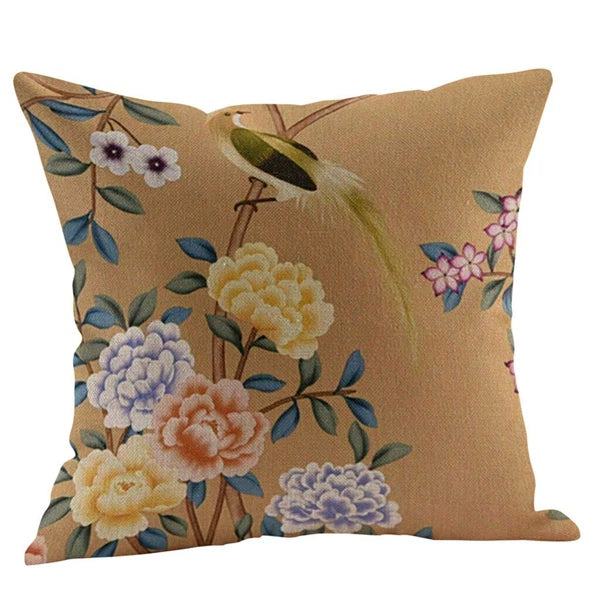 Flower Cushion Cover Cotton Linen Vintage Printing Throw Pillow Case Sofa Bed