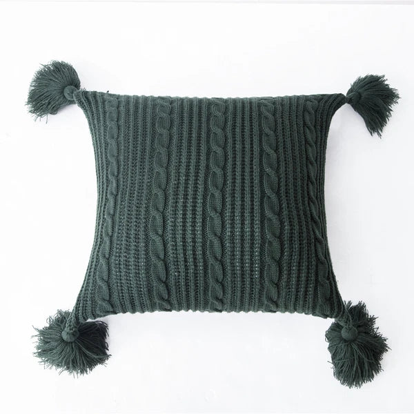 Knitted Pillow Case Tassel Pom Pom Waist Throw Sofa Bed Cushion Cover Pillows
