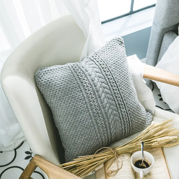 Knitting Sofa Bed Waist Cushion Solid Pillow Case Covers Home Office Decor 18''