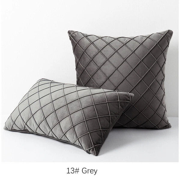 Velvet Check Cushion Cover Soft Pillow Case Sofa Bed Home Decor 18x18in 20x20in